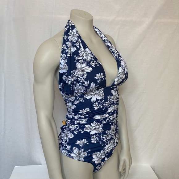 Marina Vida Women’s One Piece Swimsuit Plus Size 2XL Halter Style Blue Floral - Picture 4 of 6
